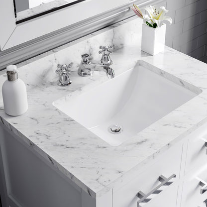 Madalyn 30 in. Vanity in Carrara White with Marble Vanity Top in Carrara White | Water Creation