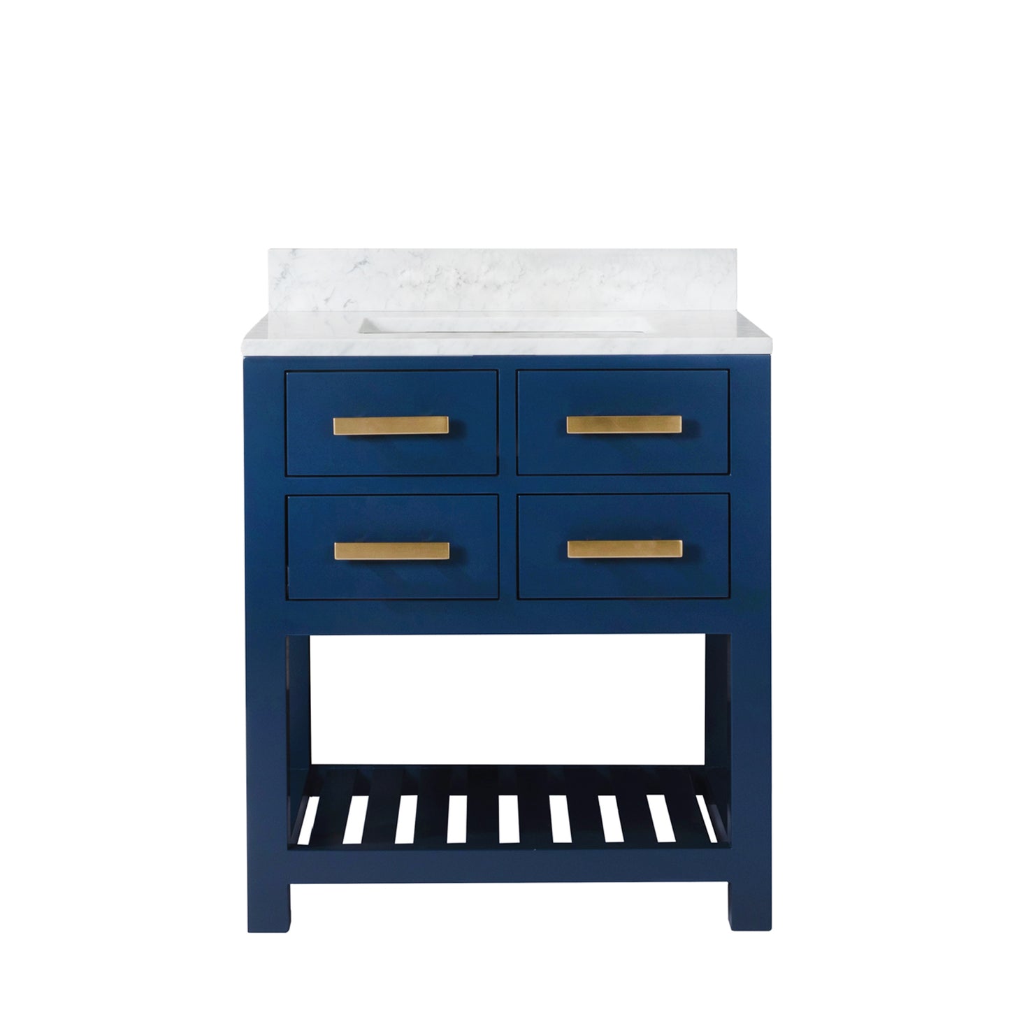 Madalyn 30 in. W Bath Vanity in Monarch Blue with Marble Vanity Top in Carrara White with White Basin(s) | Water Creation