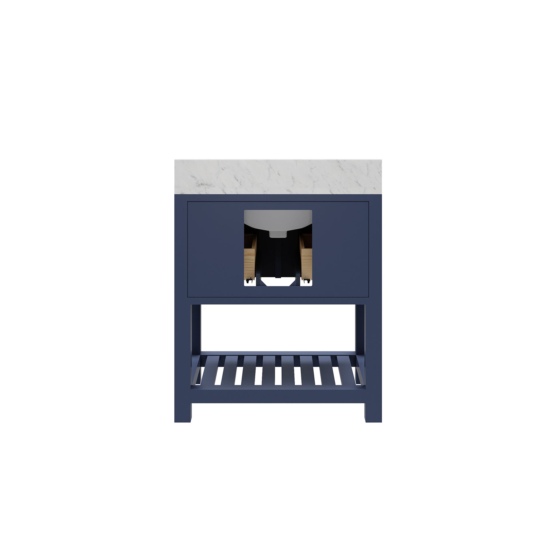 Madalyn 30 in. W Bath Vanity in Monarch Blue with Marble Vanity Top in Carrara White with White Basin(s) | Water Creation