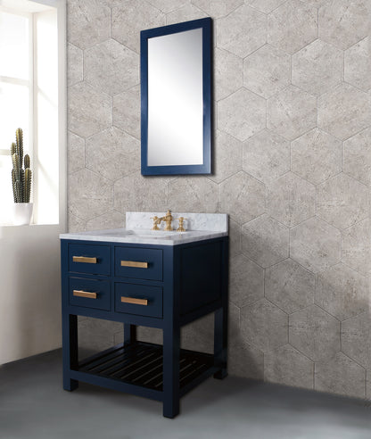 Madalyn 30 in. W Bath Vanity in Monarch Blue with Marble Vanity Top in Carrara White with White Basin(s) | Water Creation