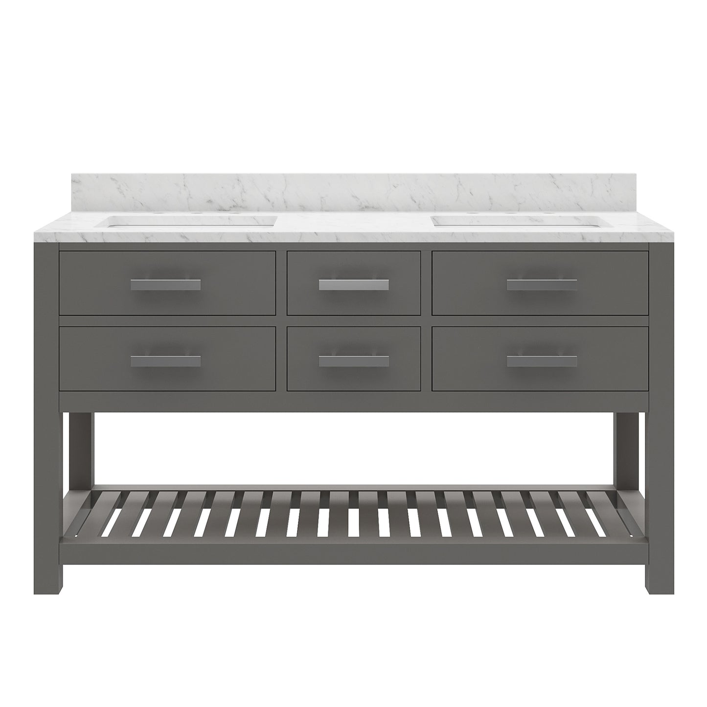 Madalyn 60 in. W x 21.5 in. D x 34 in. H Vanity in Cashmere Grey with Marble Vanity Top in Carrara White | Water Creation