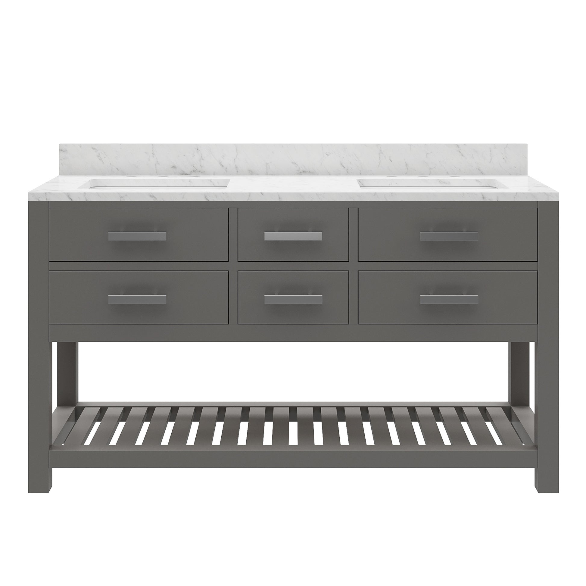 Madalyn 60 in. W x 21.5 in. D x 34 in. H Vanity in Cashmere Grey with Marble Vanity Top in Carrara White | Water Creation