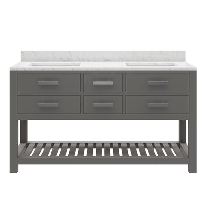 Madalyn 60 in. W x 21.5 in. D x 34 in. H Vanity in Cashmere Grey with Marble Vanity Top in Carrara White | Water Creation