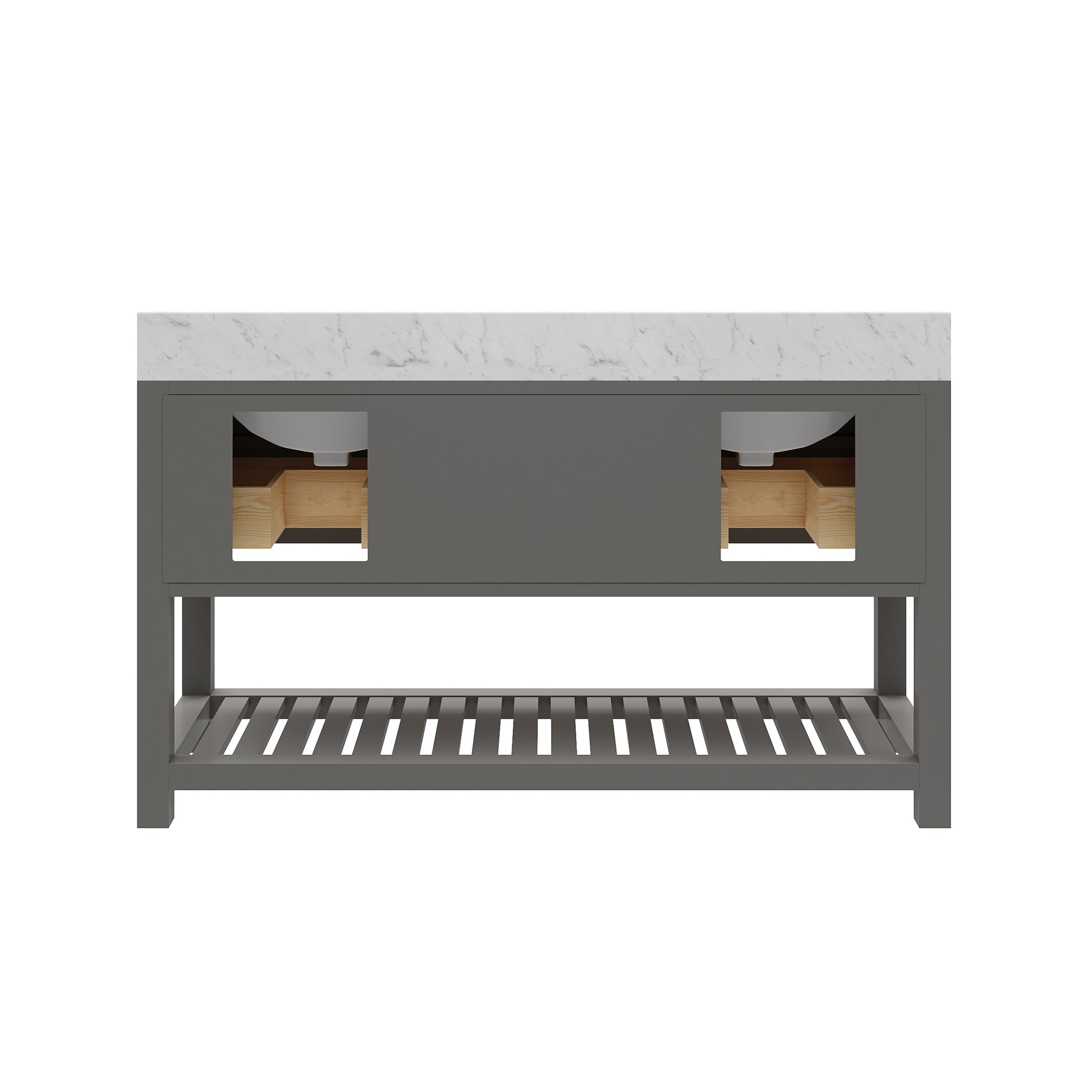 Madalyn 60 in. W x 21.5 in. D x 34 in. H Vanity in Cashmere Grey with Marble Vanity Top in Carrara White | Water Creation
