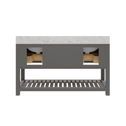 Madalyn 60 in. W x 21.5 in. D x 34 in. H Vanity in Cashmere Grey with Marble Vanity Top in Carrara White | Water Creation