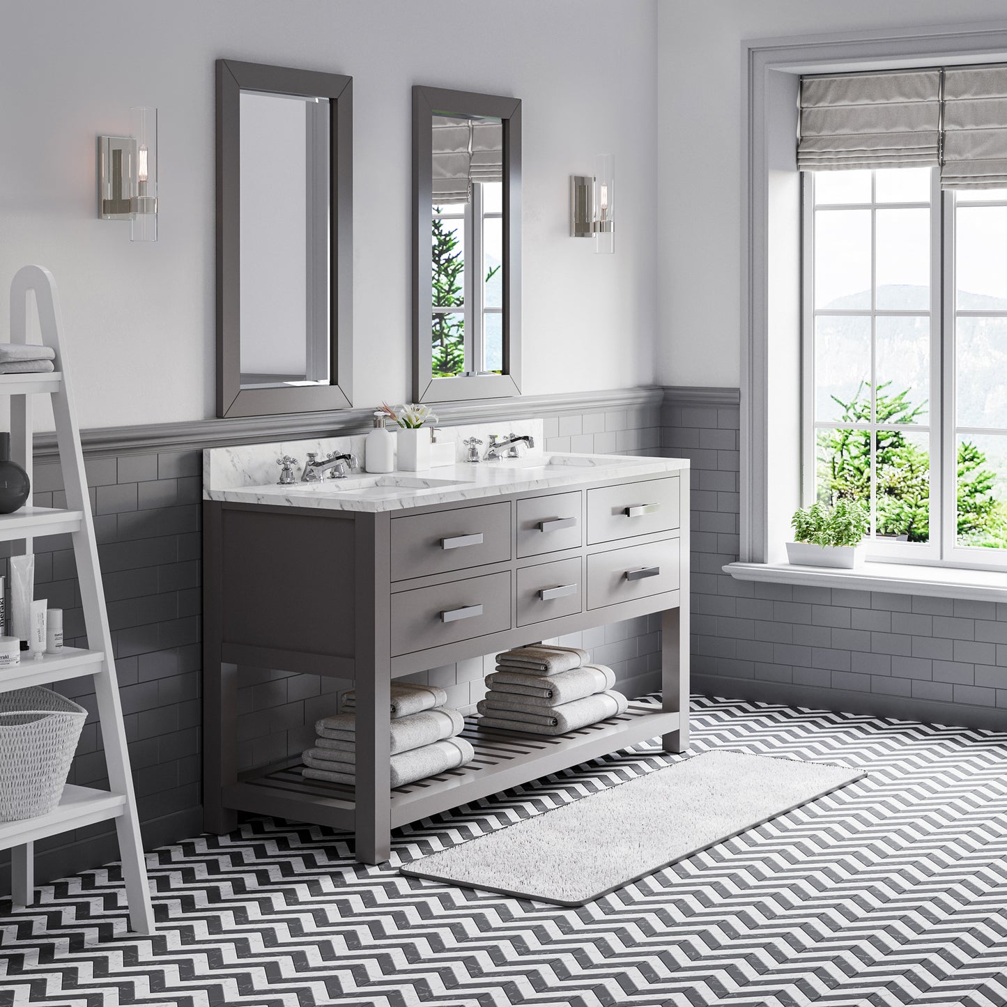 Madalyn 60 in. W x 21.5 in. D x 34 in. H Vanity in Cashmere Grey with Marble Vanity Top in Carrara White | Water Creation