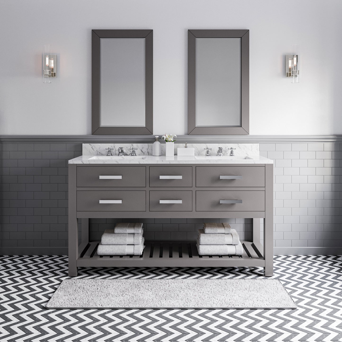 Madalyn 60 in. W x 21.5 in. D x 34 in. H Vanity in Cashmere Grey with Marble Vanity Top in Carrara White | Water Creation