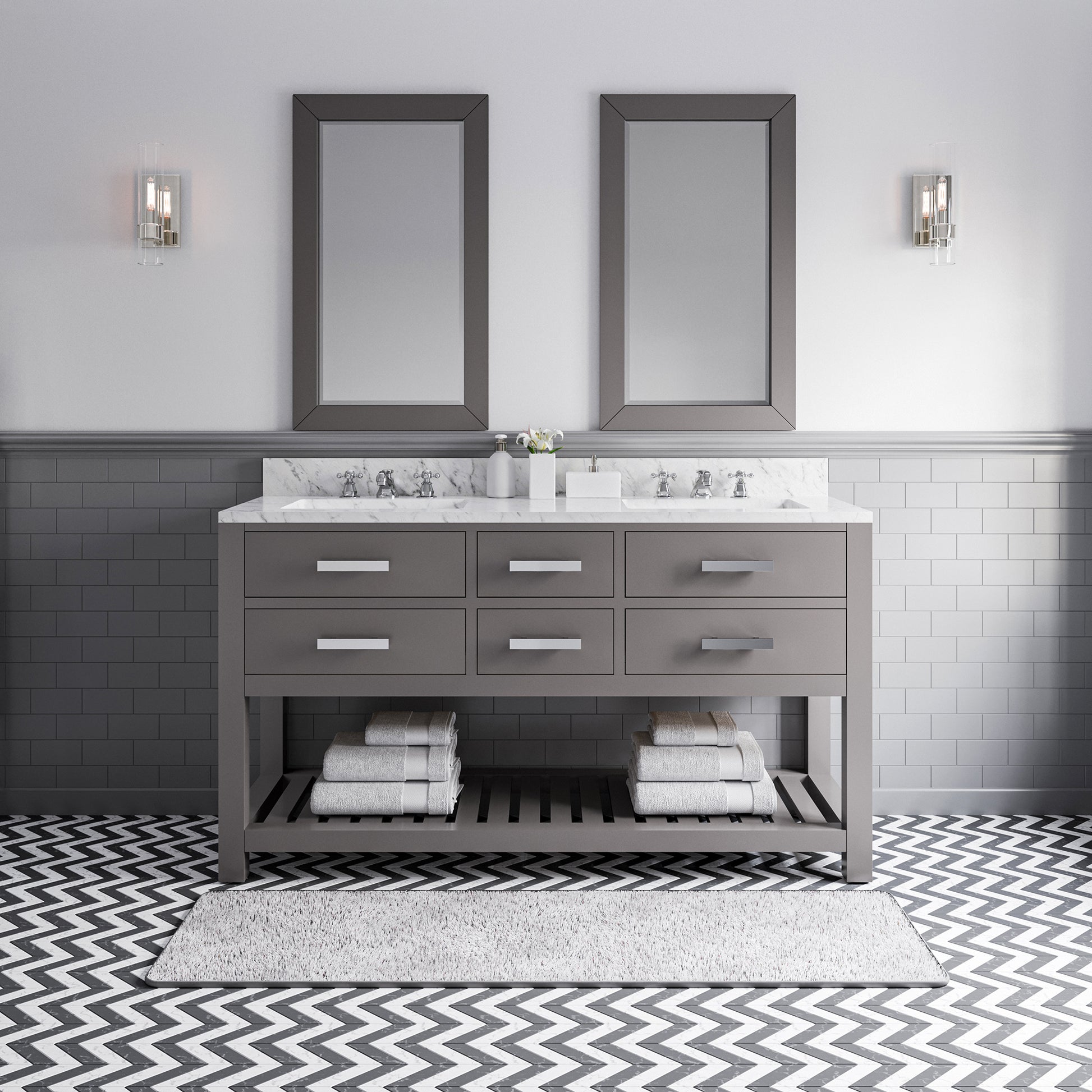 Madalyn 60 in. W x 21.5 in. D x 34 in. H Vanity in Cashmere Grey with Marble Vanity Top in Carrara White | Water Creation
