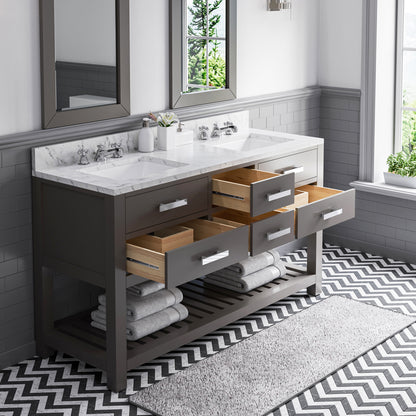 Madalyn 60 in. W x 21.5 in. D x 34 in. H Vanity in Cashmere Grey with Marble Vanity Top in Carrara White | Water Creation