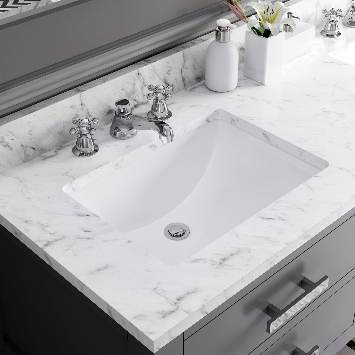 Madalyn 60 in. W x 21.5 in. D x 34 in. H Vanity in Cashmere Grey with Marble Vanity Top in Carrara White | Water Creation