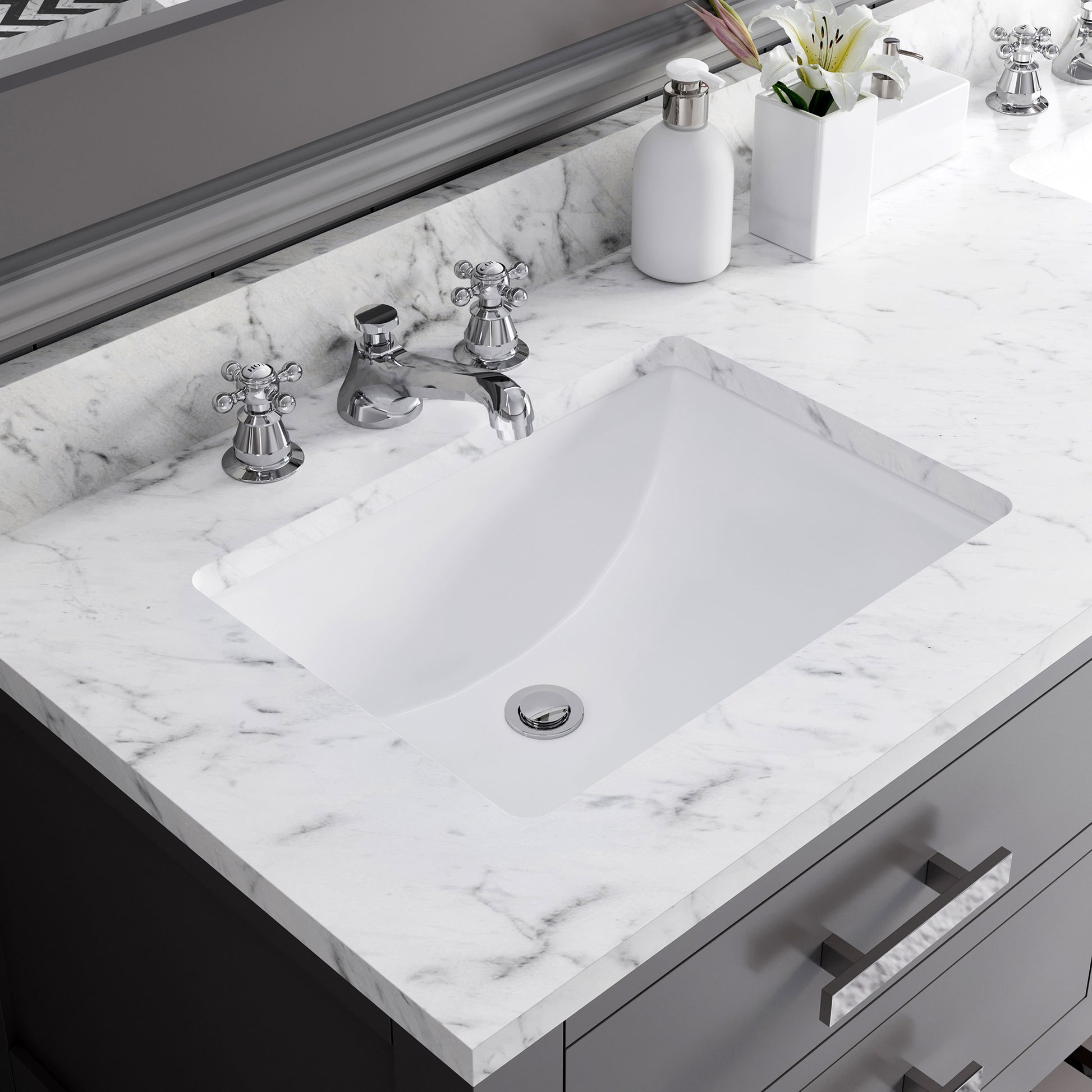 Madalyn 60 in. W x 21.5 in. D x 34 in. H Vanity in Cashmere Grey with Marble Vanity Top in Carrara White | Water Creation