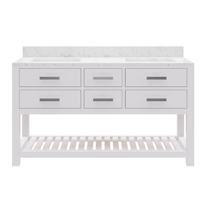 Madalyn 60 in. Vanity in Carrara White with Marble Vanity Top in Carrara White | Water Creation