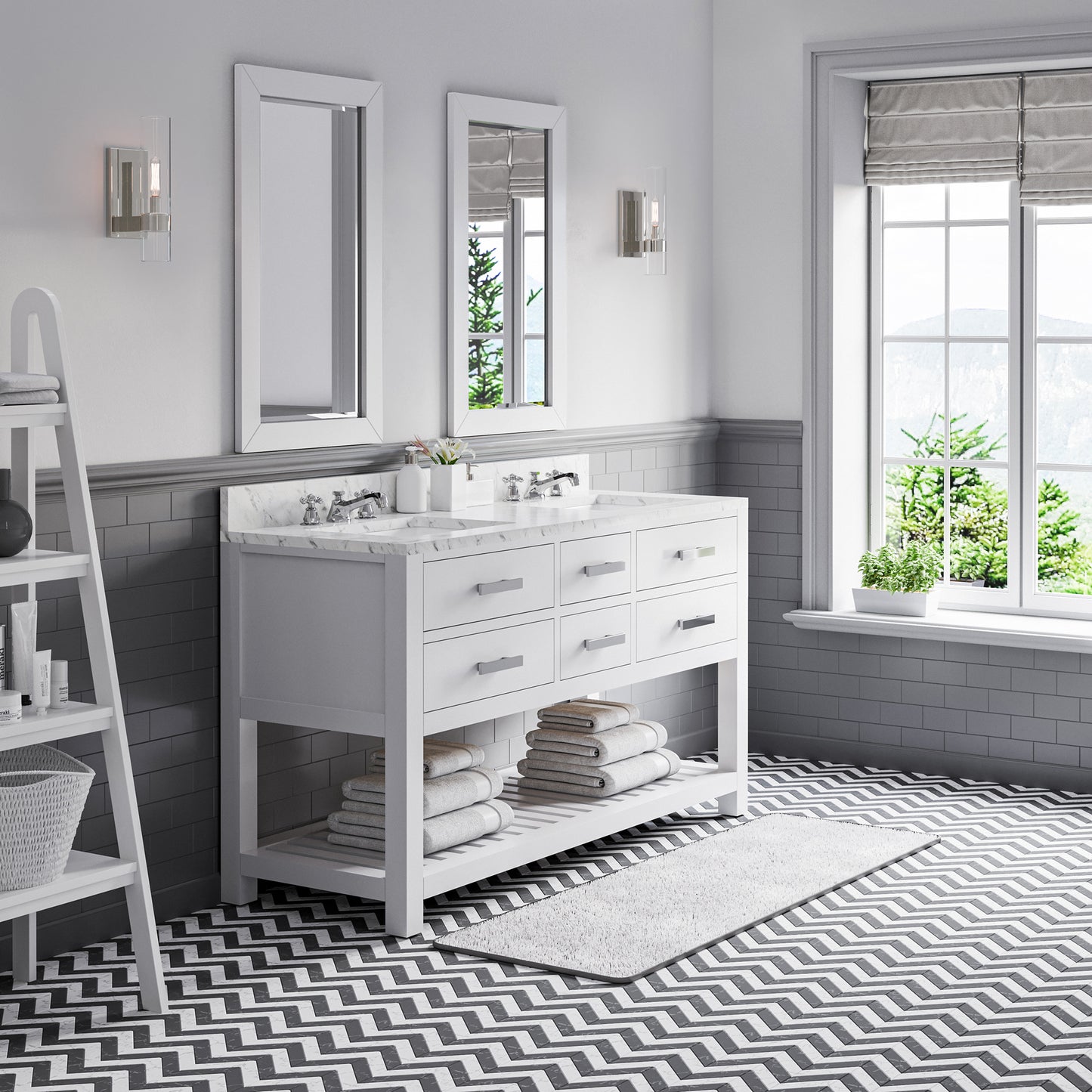 Madalyn 60 in. Vanity in Carrara White with Marble Vanity Top in Carrara White | Water Creation
