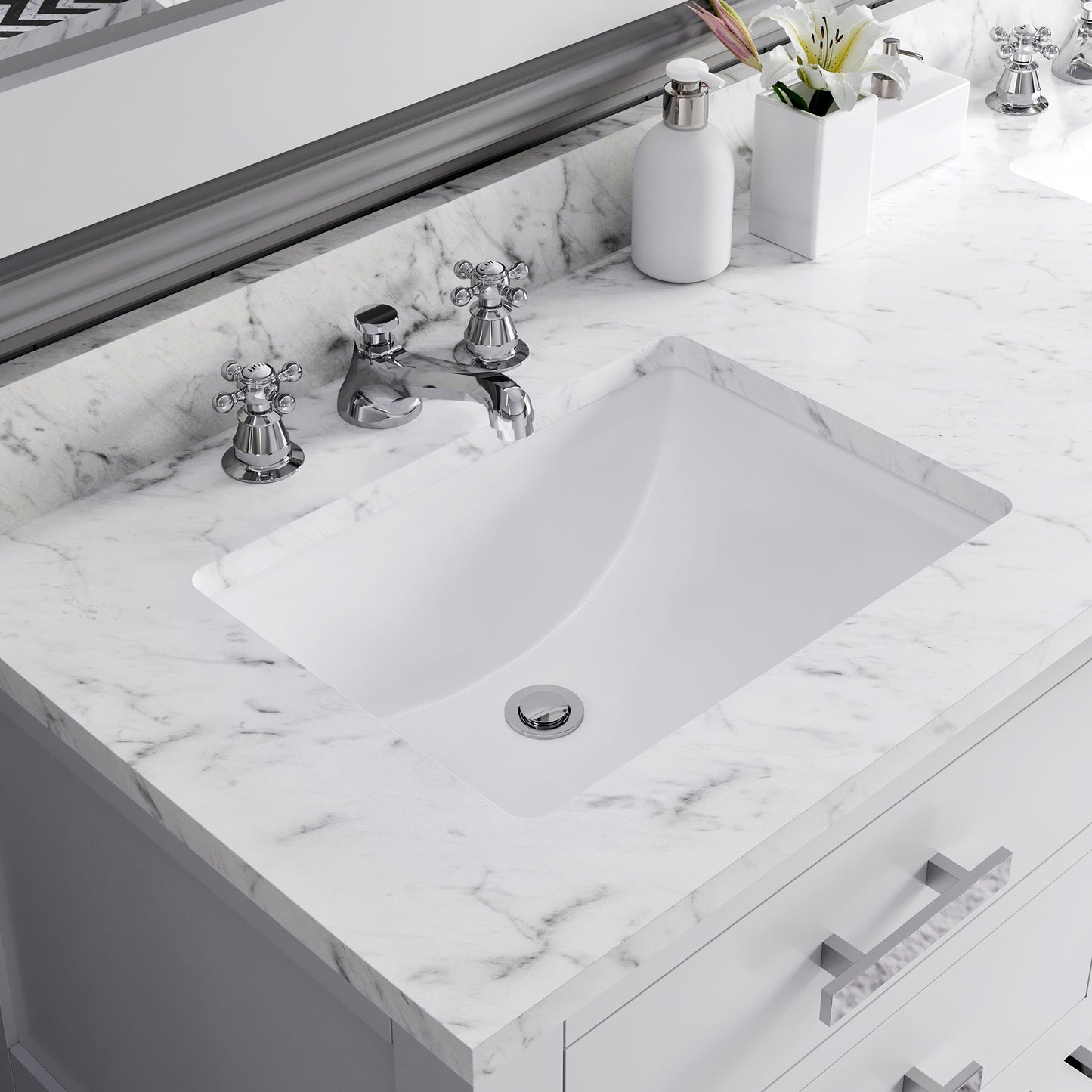 Madalyn 60 in. Vanity in Carrara White with Marble Vanity Top in Carrara White | Water Creation