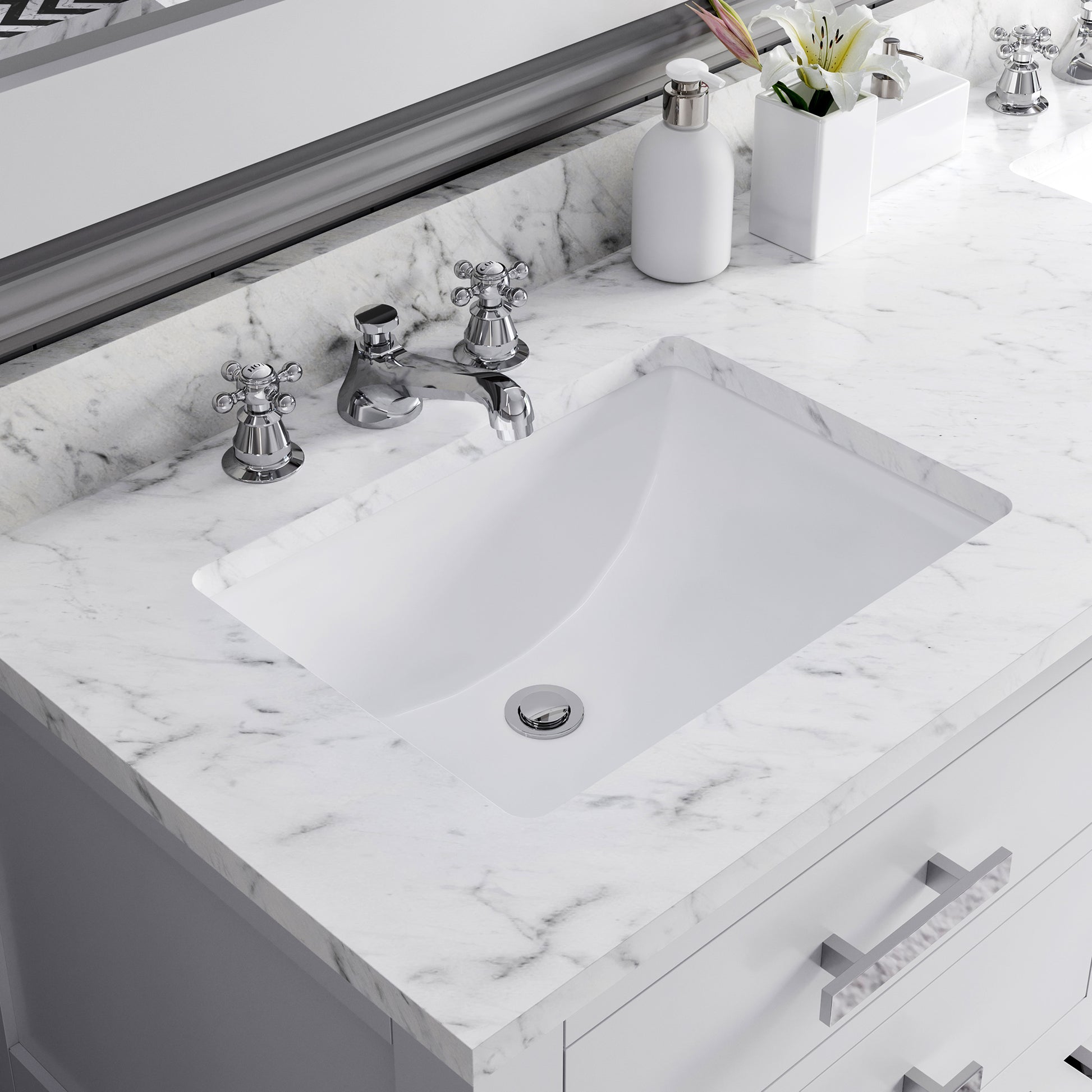 Madalyn 60 in. Vanity in Carrara White with Marble Vanity Top in Carrara White | Water Creation