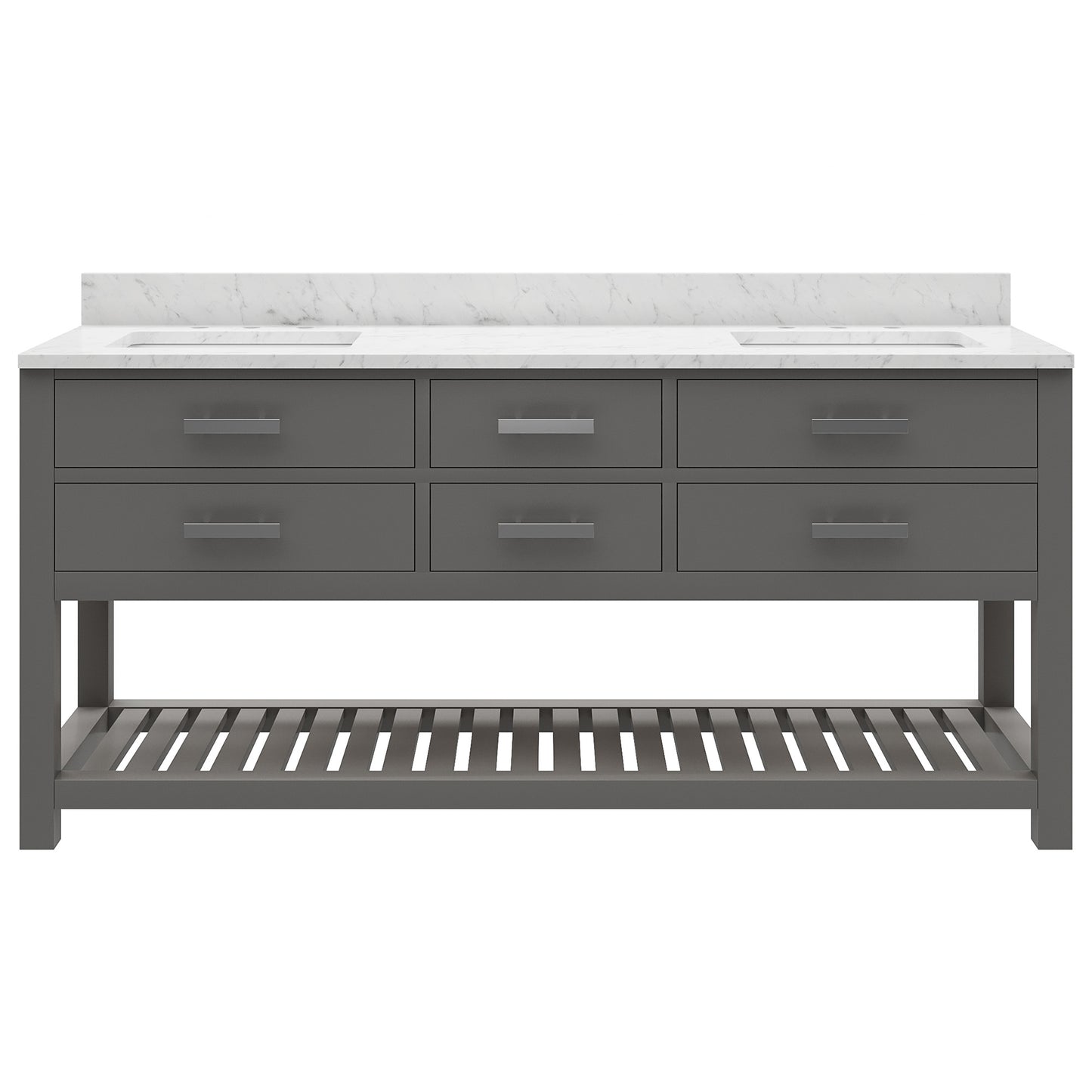 Madalyn 72 in. W x 21.5 in. D x 34 in. H Vanity in Cashmere Grey with Marble Vanity Top in Carrara White | Water Creation