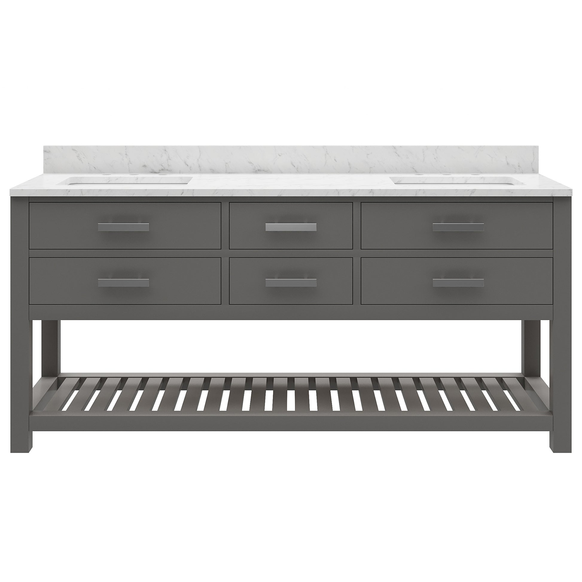 Madalyn 72 in. W x 21.5 in. D x 34 in. H Vanity in Cashmere Grey with Marble Vanity Top in Carrara White | Water Creation
