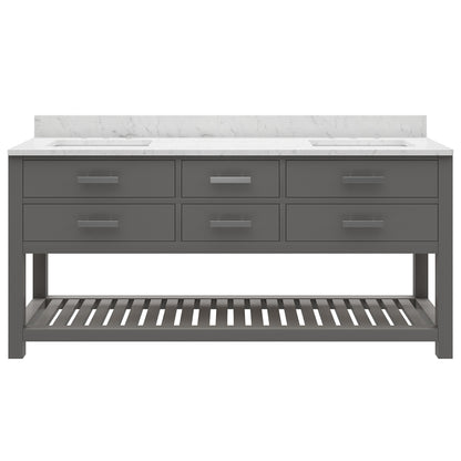 Madalyn 72 in. W x 21.5 in. D x 34 in. H Vanity in Cashmere Grey with Marble Vanity Top in Carrara White | Water Creation