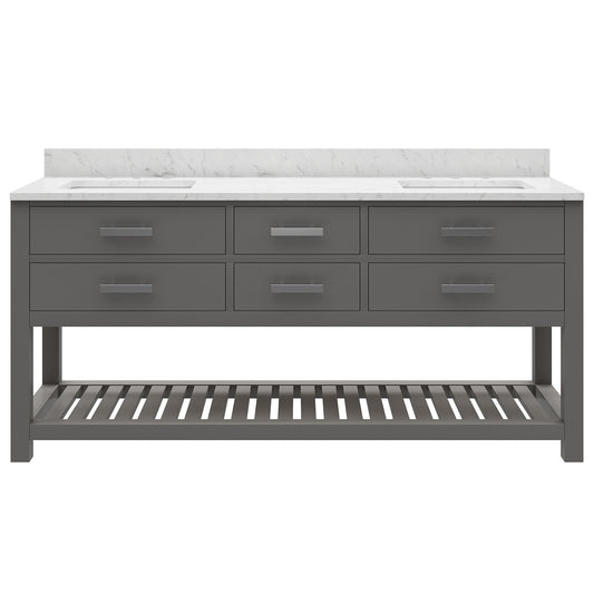 Madalyn 72 in. W x 21.5 in. D x 34 in. H Vanity in Cashmere Grey with Marble Vanity Top in Carrara White | Water Creation