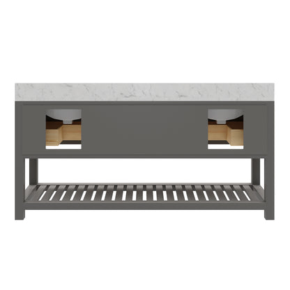 Madalyn 72 in. W x 21.5 in. D x 34 in. H Vanity in Cashmere Grey with Marble Vanity Top in Carrara White | Water Creation