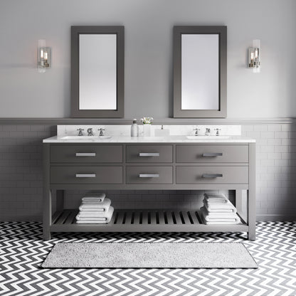 Madalyn 72 in. W x 21.5 in. D x 34 in. H Vanity in Cashmere Grey with Marble Vanity Top in Carrara White | Water Creation