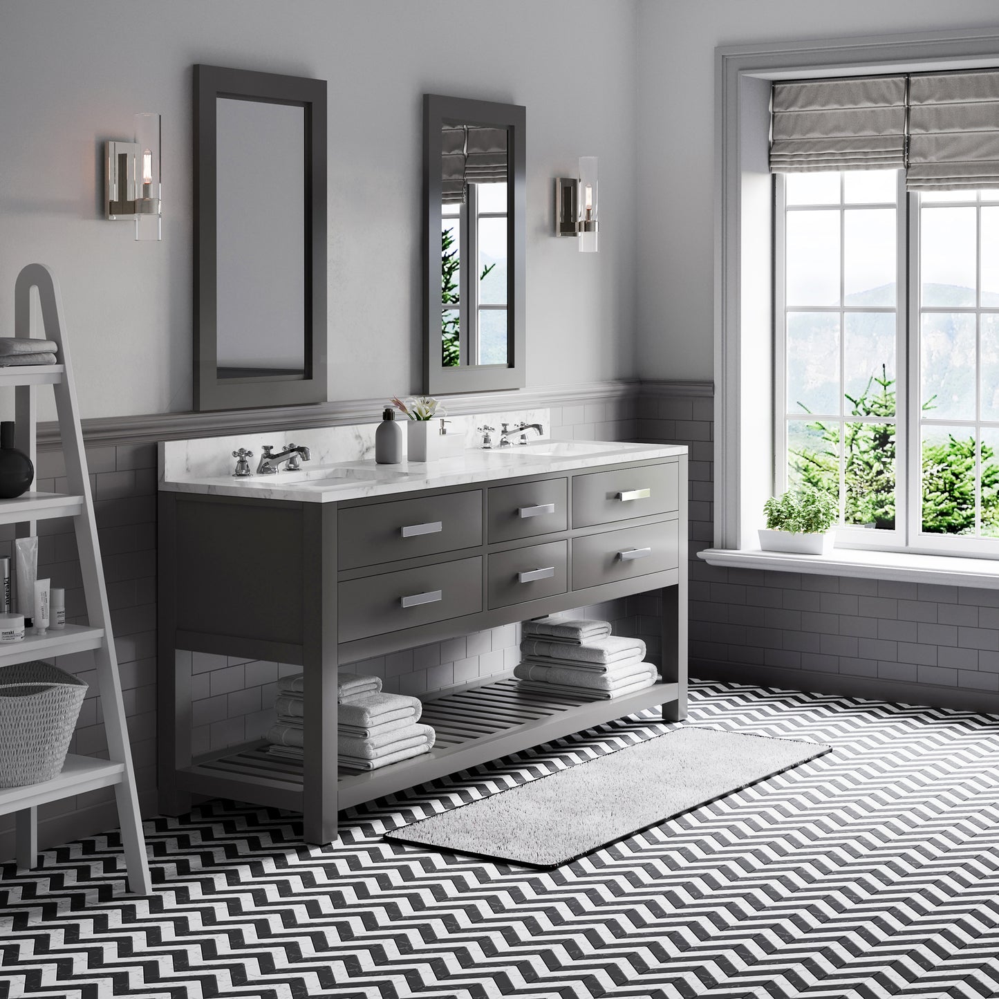 Madalyn 72 in. W x 21.5 in. D x 34 in. H Vanity in Cashmere Grey with Marble Vanity Top in Carrara White | Water Creation