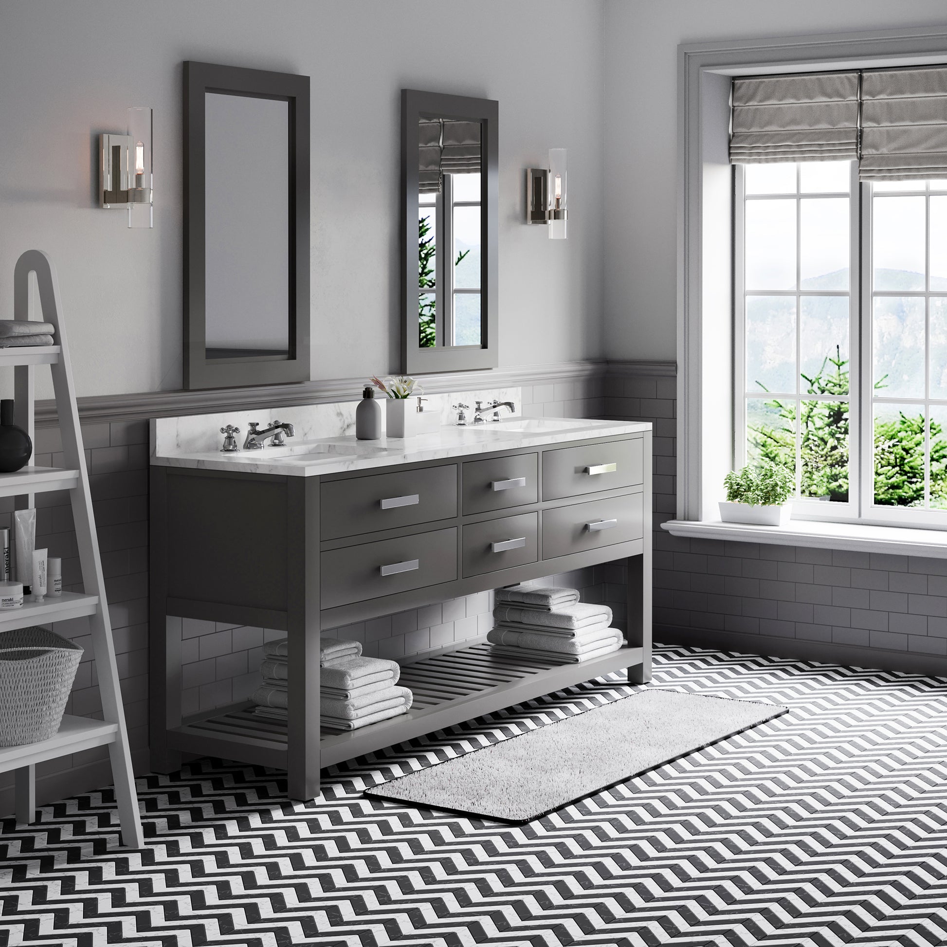 Madalyn 72 in. W x 21.5 in. D x 34 in. H Vanity in Cashmere Grey with Marble Vanity Top in Carrara White | Water Creation