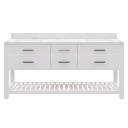 Madalyn 72 in. Vanity in Carrara White with Marble Vanity Top in Carrara White | Water Creation