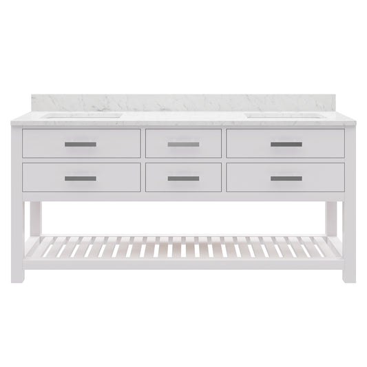 Madalyn 72 in. Vanity in Carrara White with Marble Vanity Top in Carrara White | Water Creation