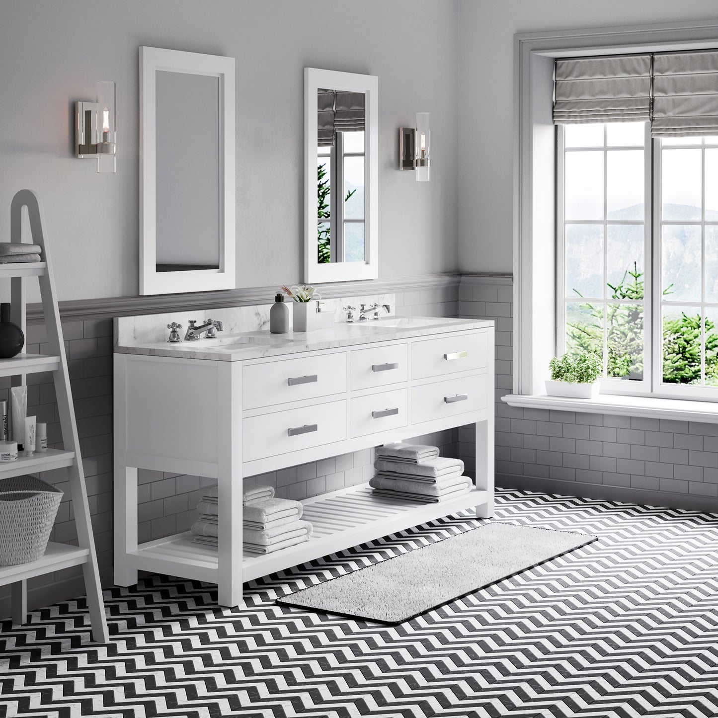 Madalyn 72 in. Vanity in Carrara White with Marble Vanity Top in Carrara White | Water Creation