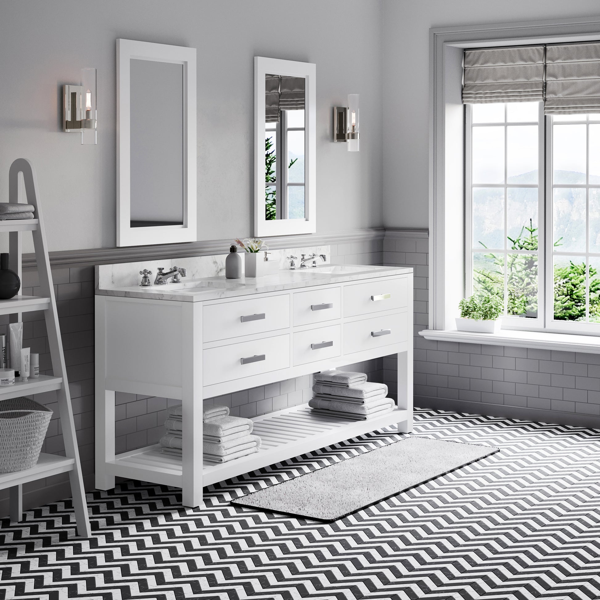 Madalyn 72 in. Vanity in Carrara White with Marble Vanity Top in Carrara White | Water Creation
