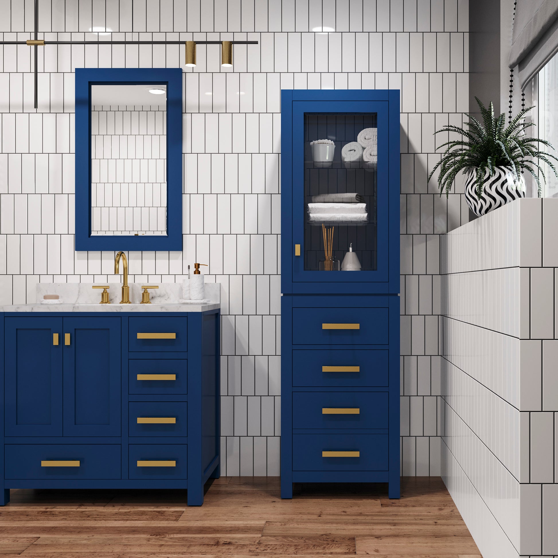 Madison 21 in. W x 17 in. D x 71 in. H Monarch Blue Free Standing Linen Cabinet | Water Creation