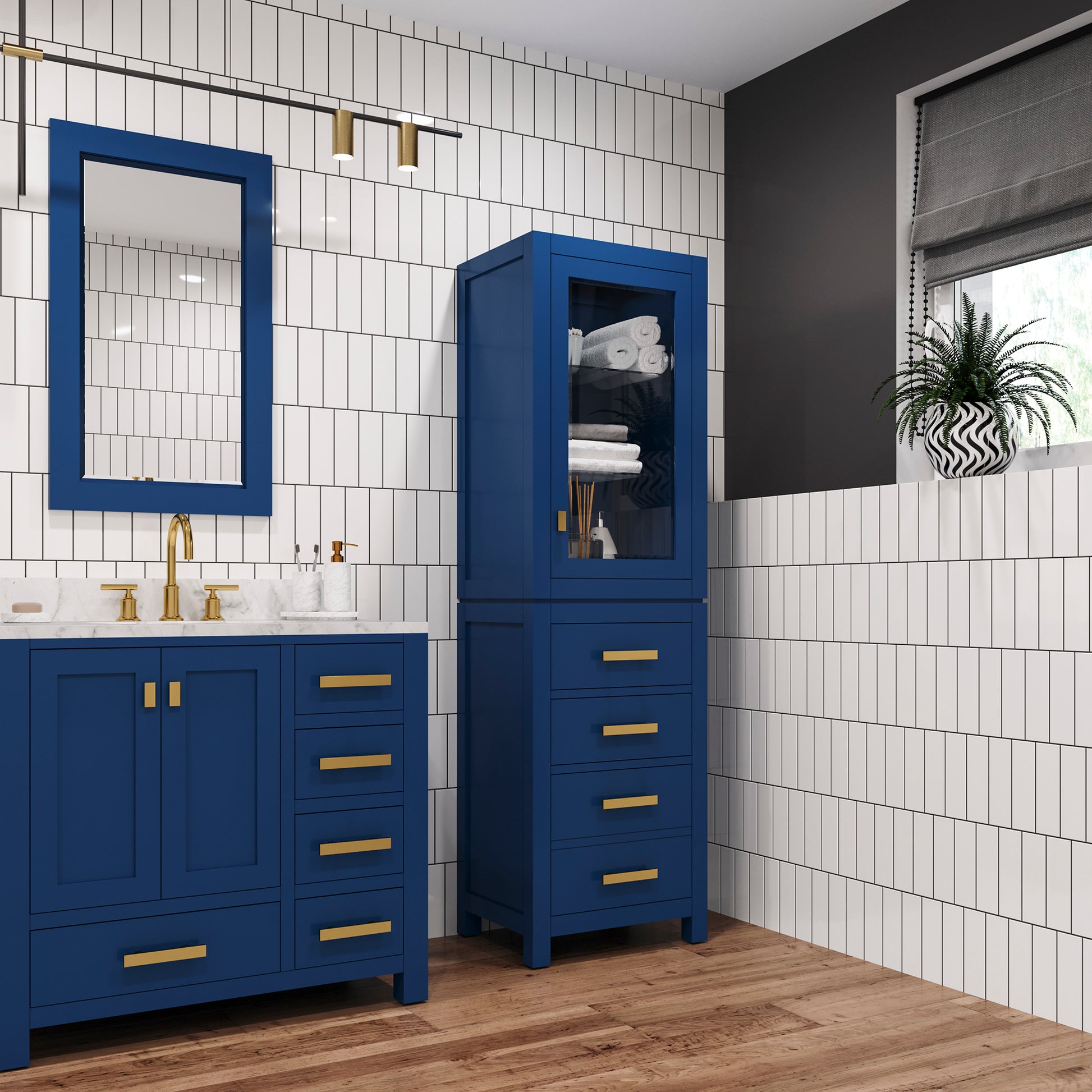 Madison 21 in. W x 17 in. D x 71 in. H Monarch Blue Free Standing Linen Cabinet | Water Creation
