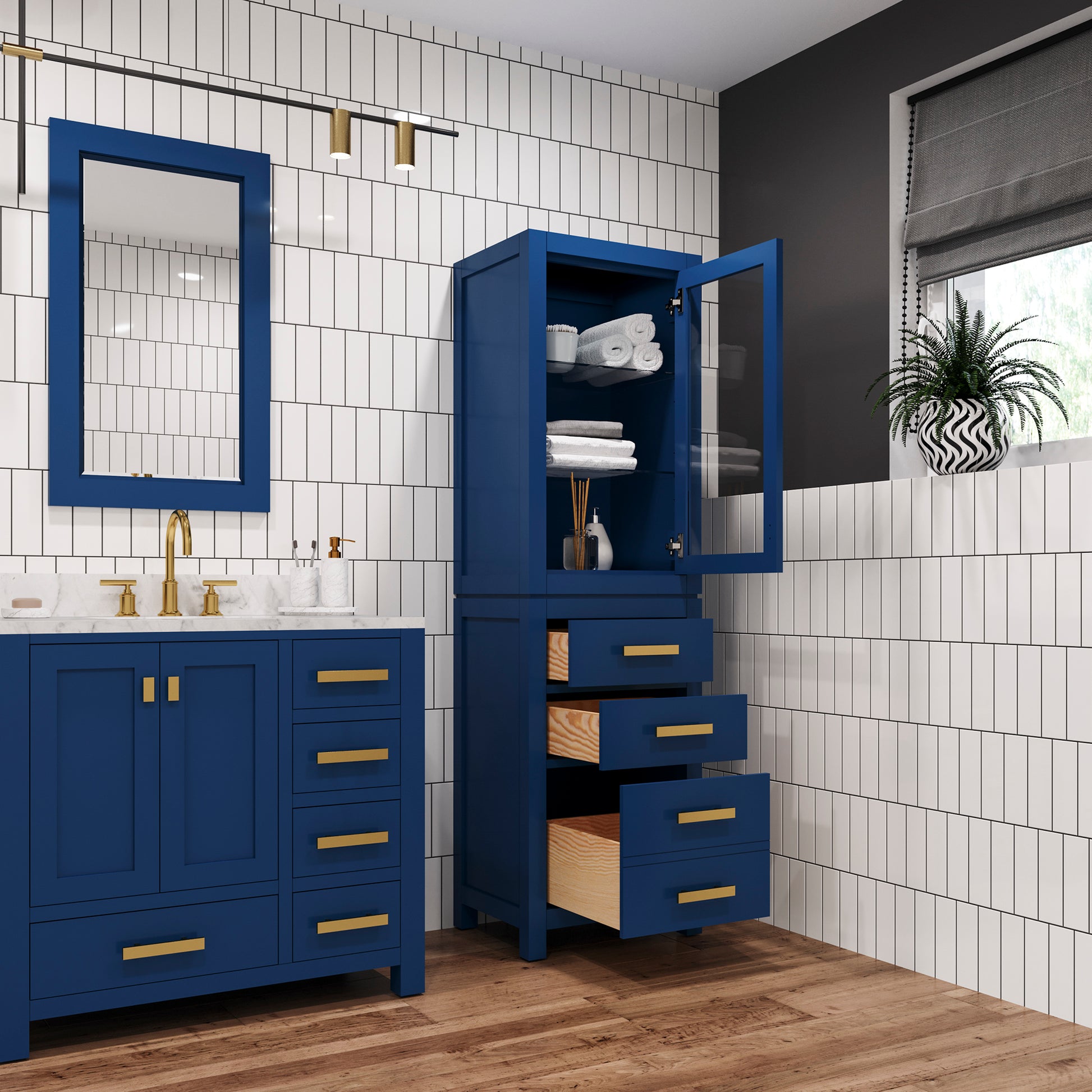 Madison 21 in. W x 17 in. D x 71 in. H Monarch Blue Free Standing Linen Cabinet | Water Creation