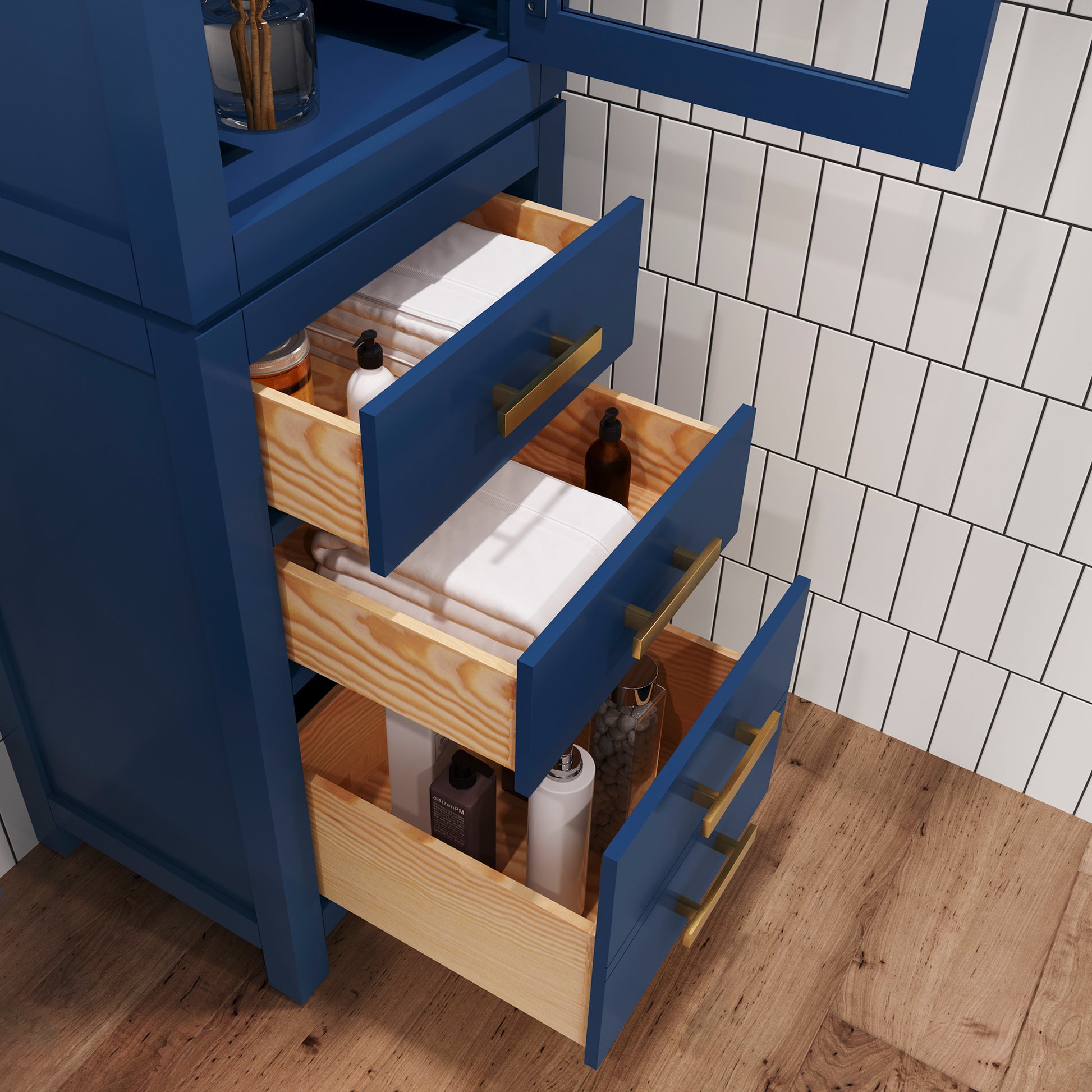 Madison 21 in. W x 17 in. D x 71 in. H Monarch Blue Free Standing Linen Cabinet | Water Creation