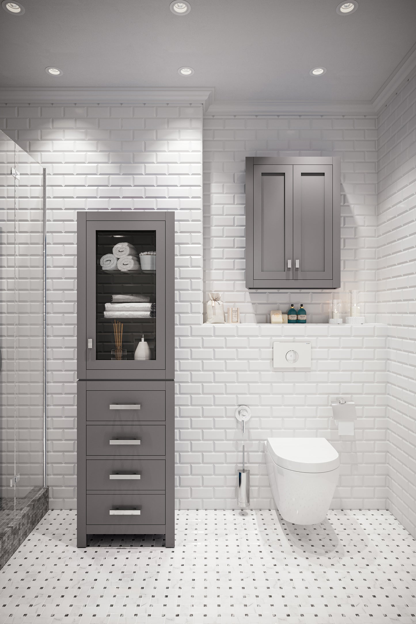 Madison 24 in. W x 33 in. H x 8 in. D Bathroom Storage Toilet Topper in Cashmere Grey | Water Creation