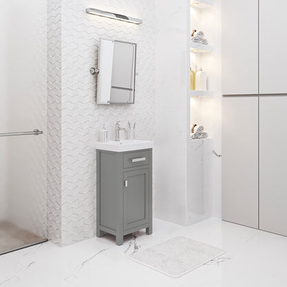 MIA 18 in. W Bath Vanity in Cashmere Grey Finish with Ceramics Integrated Vanity Top with White Basin | Water Creation