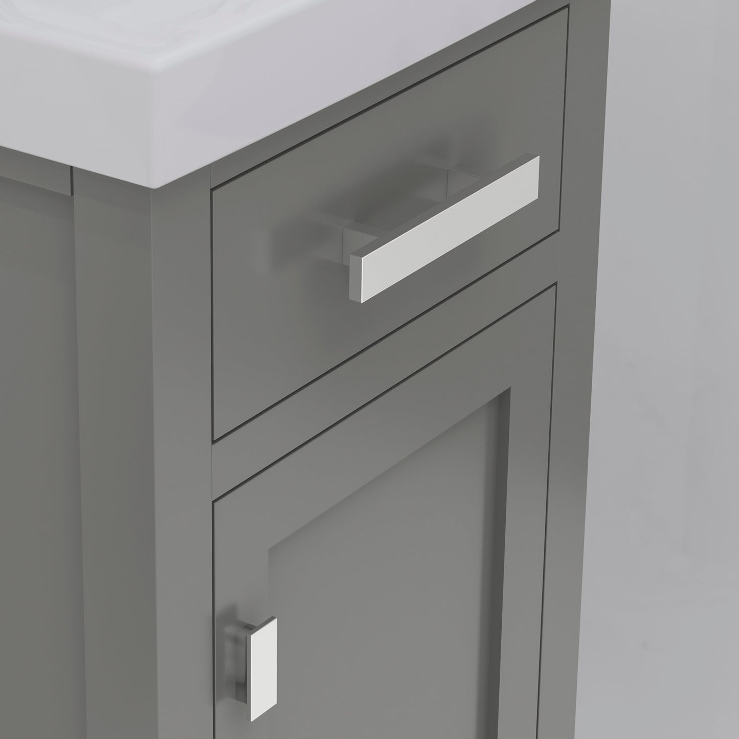 MIA 18 in. W Bath Vanity in Cashmere Grey Finish with Ceramics Integrated Vanity Top with White Basin | Water Creation