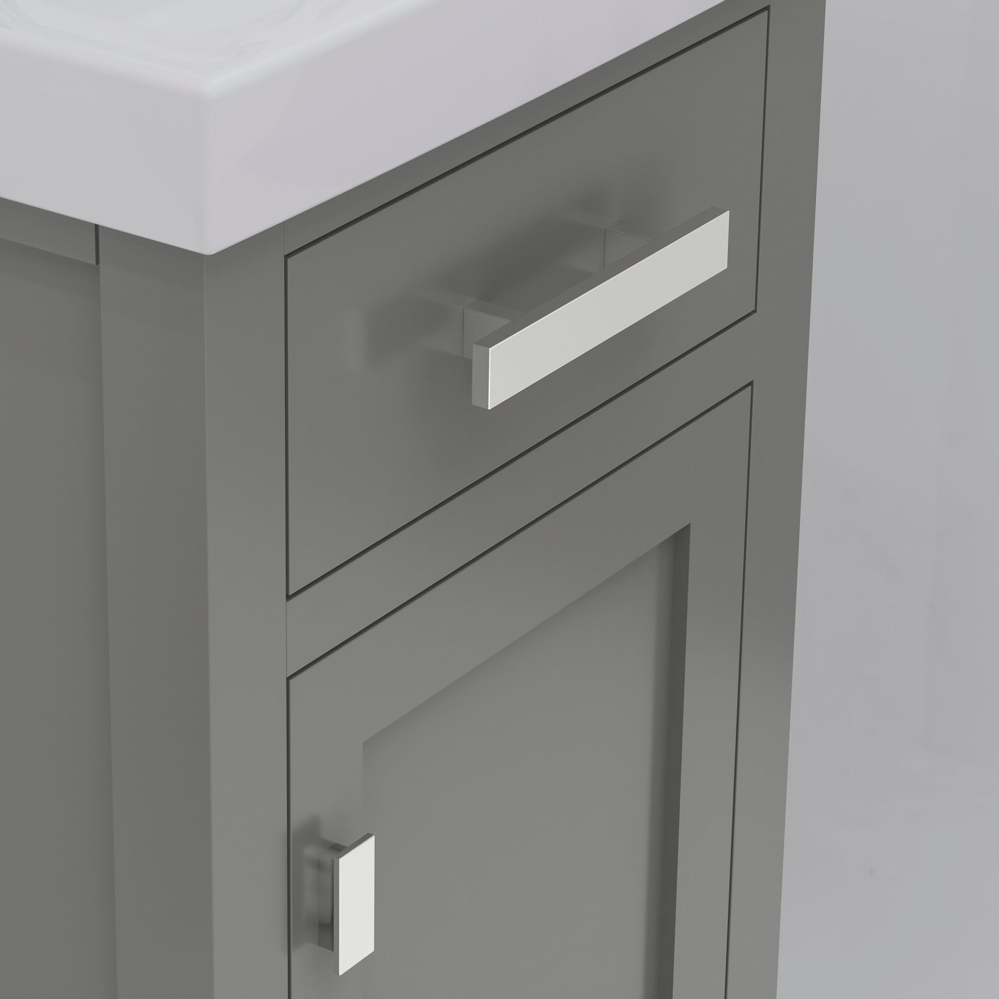 MIA 18 in. W Bath Vanity in Cashmere Grey Finish with Ceramics Integrated Vanity Top with White Basin | Water Creation
