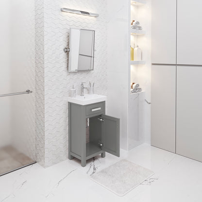MIA 18 in. W Bath Vanity in Cashmere Grey Finish with Ceramics Integrated Vanity Top with White Basin | Water Creation
