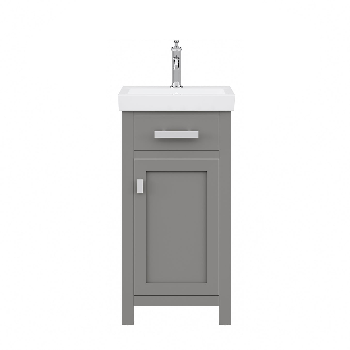 MIA 18 in. W Bath Vanity in Cashmere Grey Finish with Ceramics Integrated Vanity Top with White Basin | Water Creation