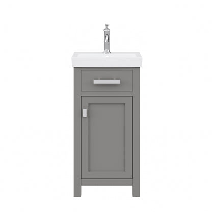 MIA 18 in. W Bath Vanity in Cashmere Grey Finish with Ceramics Integrated Vanity Top with White Basin | Water Creation