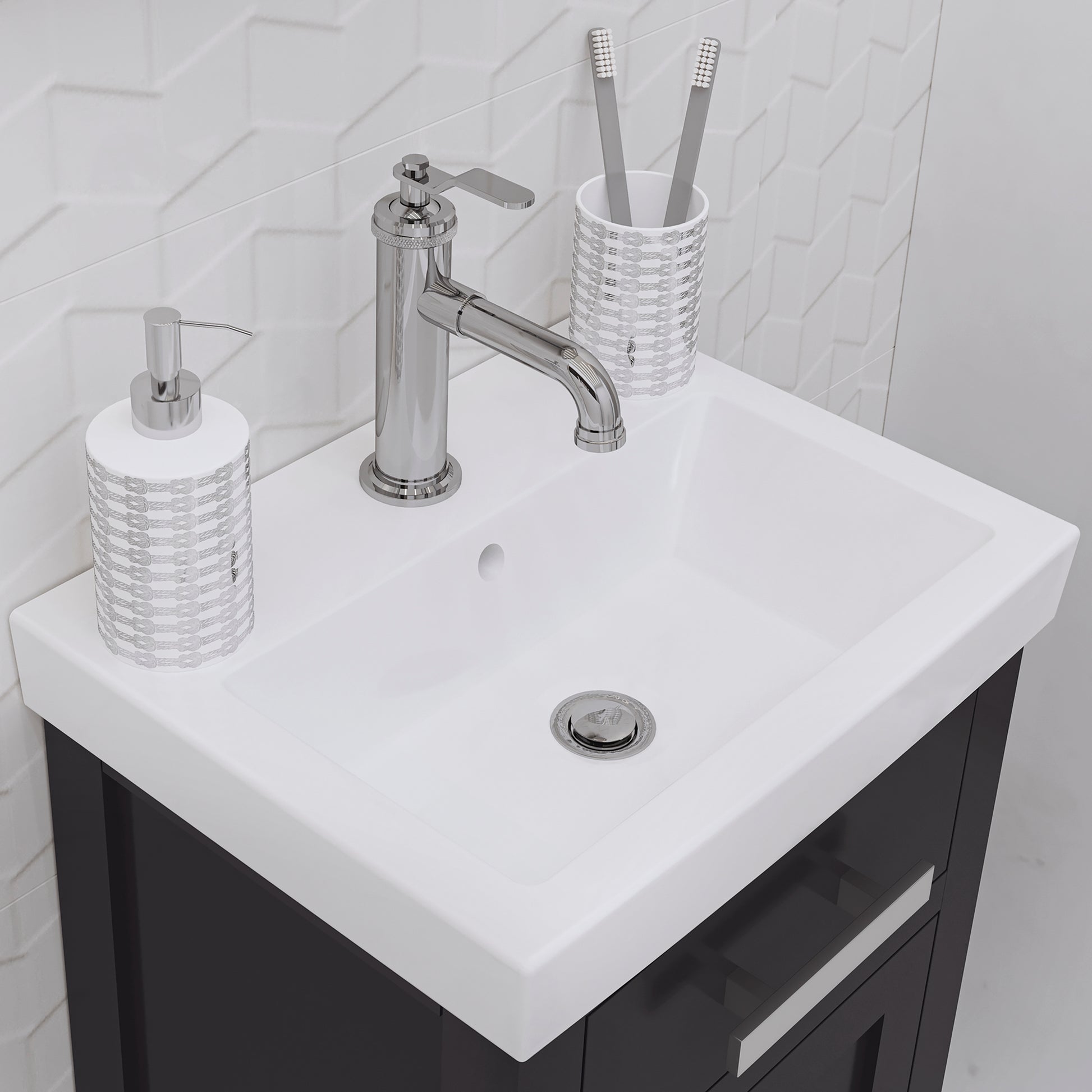 MIA 18 in. W Bath Vanity in Espresso Finish with Ceramics Integrated Vanity Top with White Basin | Water Creation
