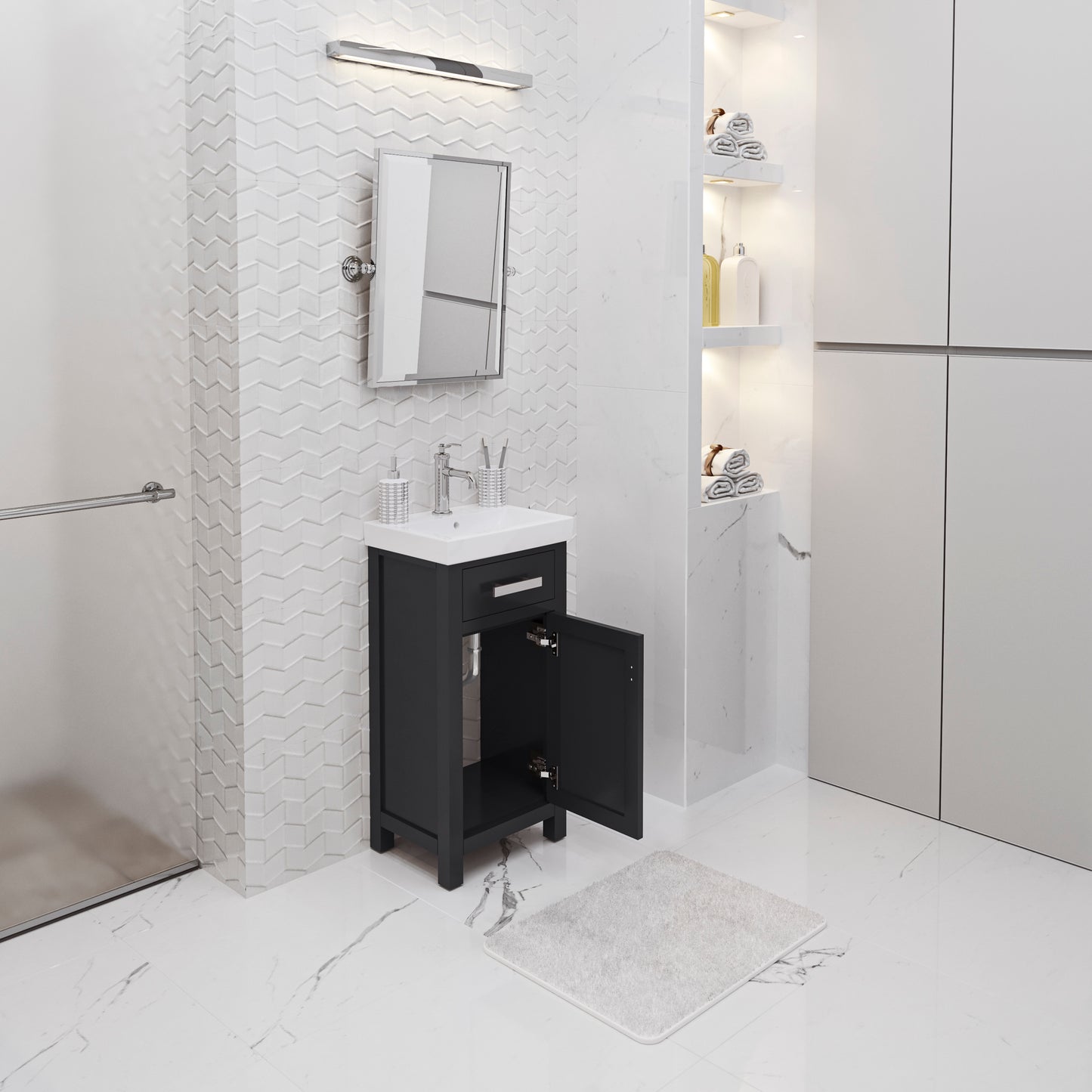 MIA 18 in. W Bath Vanity in Espresso Finish with Ceramics Integrated Vanity Top with White Basin | Water Creation