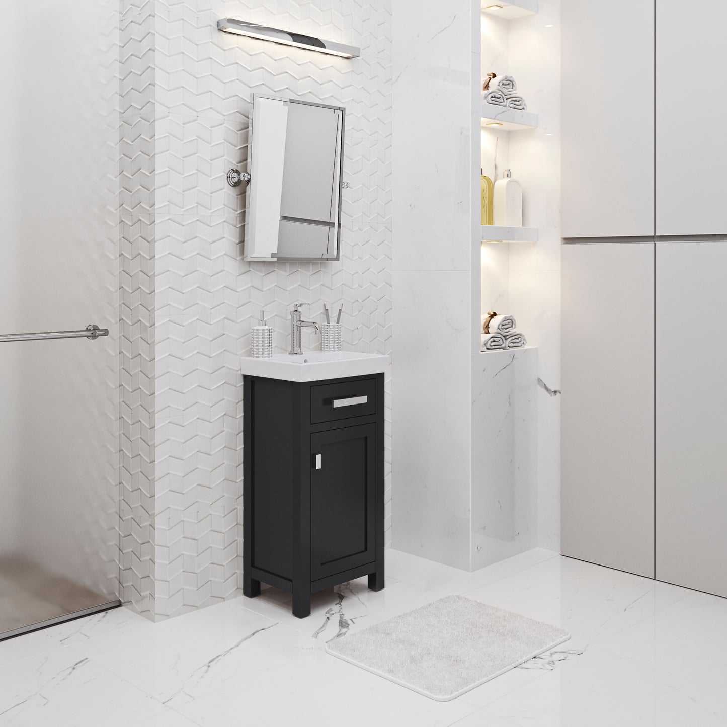 MIA 18 in. W Bath Vanity in Espresso Finish with Ceramics Integrated Vanity Top with White Basin | Water Creation