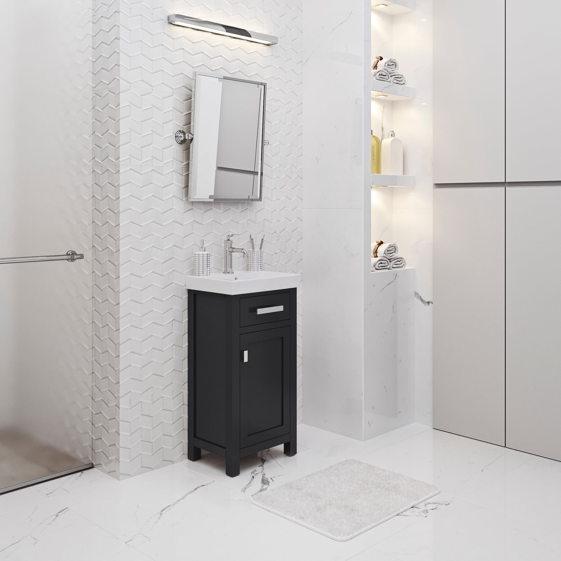 MIA 18 in. W Bath Vanity in Espresso Finish with Ceramics Integrated Vanity Top with White Basin | Water Creation