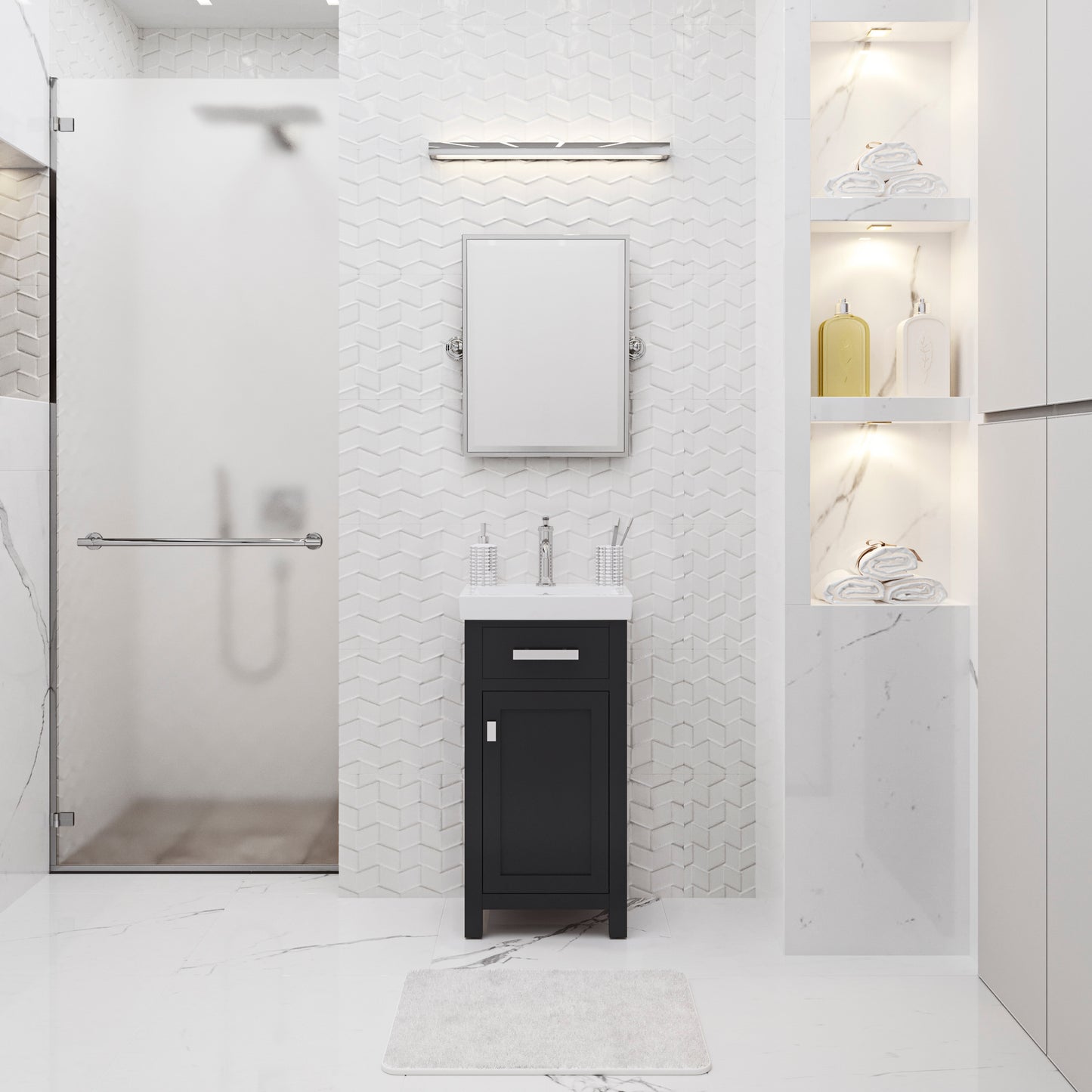 MIA 18 in. W Bath Vanity in Espresso Finish with Ceramics Integrated Vanity Top with White Basin | Water Creation