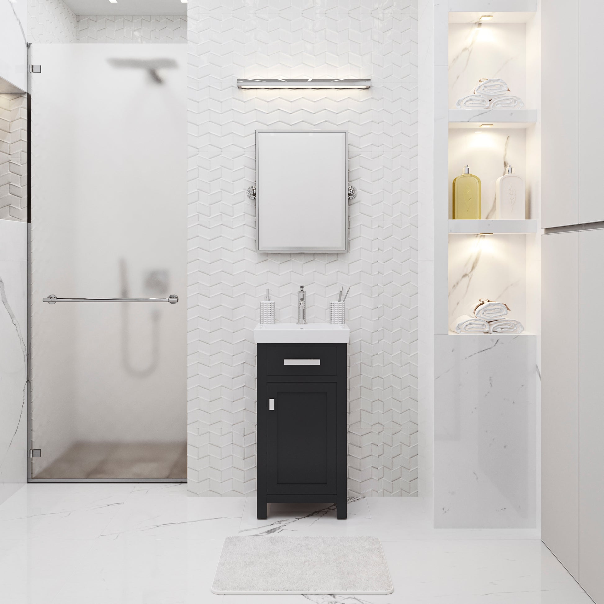 MIA 18 in. W Bath Vanity in Espresso Finish with Ceramics Integrated Vanity Top with White Basin | Water Creation