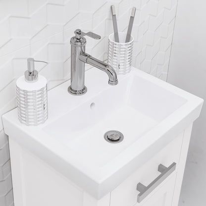 MIA 18 in. W Bath Vanity in Pure White Finish with Ceramics Integrated Vanity Top with White Basin | Water Creation