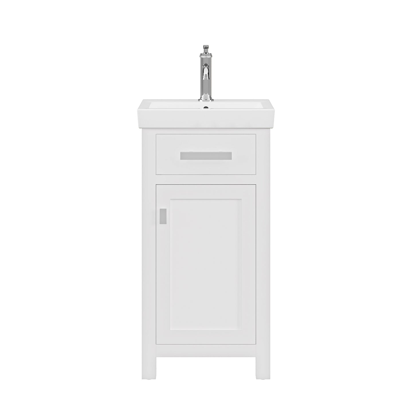 MIA 18 in. W Bath Vanity in Pure White Finish with Ceramics Integrated Vanity Top with White Basin | Water Creation